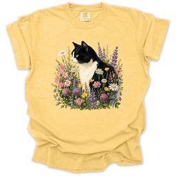 Tuxedo Cat Wildflower T Shirt Gift For Gardener