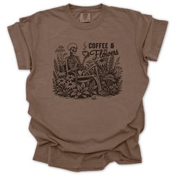 Coffee And Flowers Skeleton T Shirt Gift For Gardener