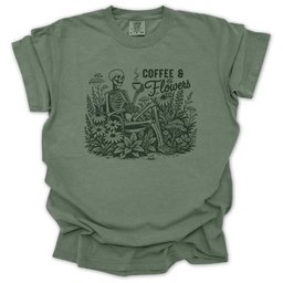 Coffee And Flowers Skeleton T Shirt Gift For Gardener