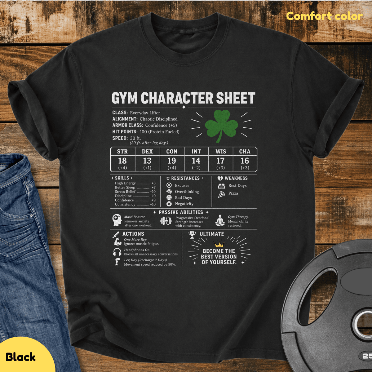 Gym Character Sheet Vintage Wash T Shirt Gift For Fitness Lover