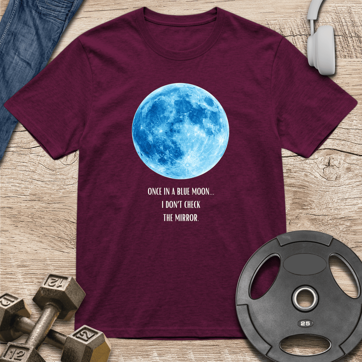 Blue Moon Mirror Check T Shirt Gift For Fitness Lover