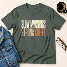 Slow Mornings Strong Coffee T Shirt Gift For Adults
