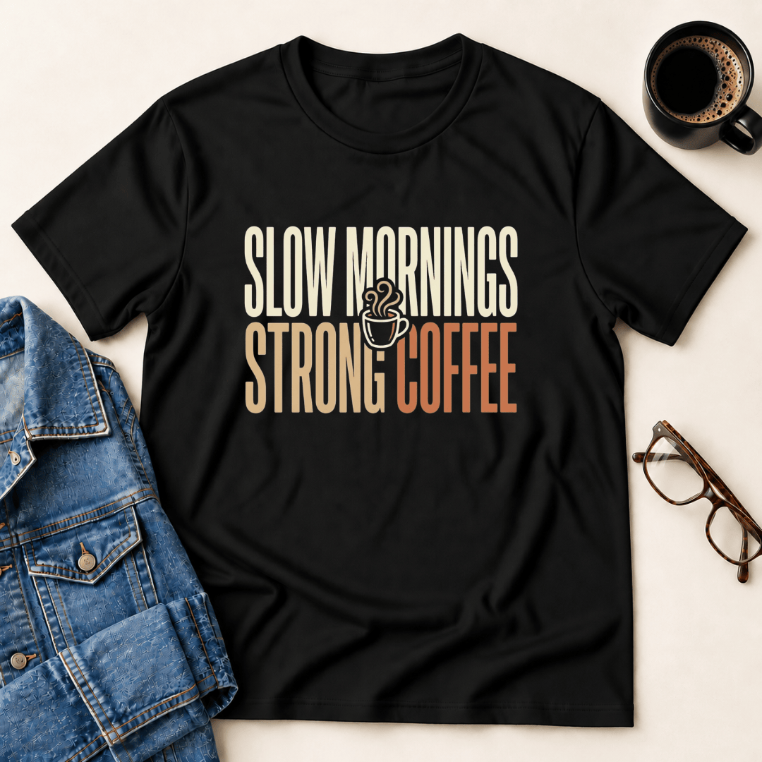 Slow Mornings Strong Coffee T Shirt Gift For Adults