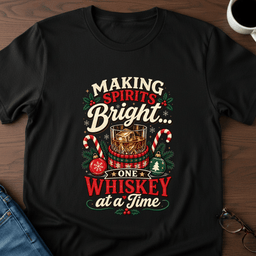 Making Spirits Bright One Whiskey At A Time T Shirt Gift For Adults