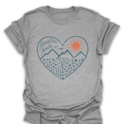 Adventure Awaits Floral Heart T Shirt Gift For Hiker