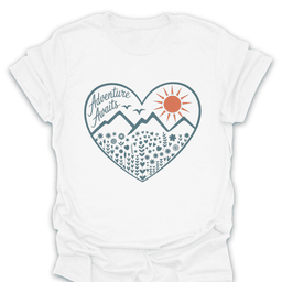 Adventure Awaits Floral Heart T Shirt Gift For Hiker