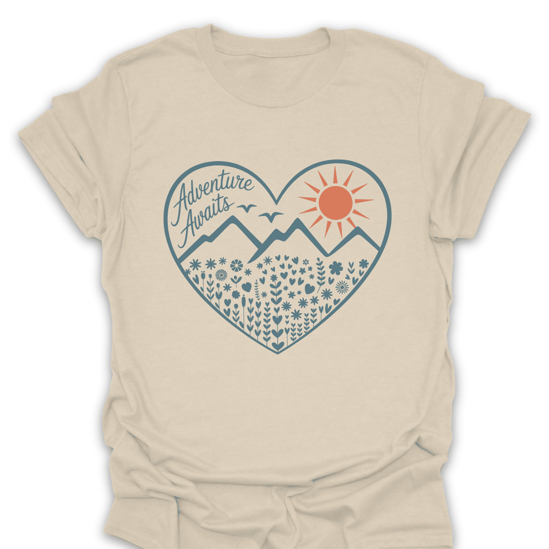 Adventure Awaits Floral Heart T Shirt Gift For Hiker