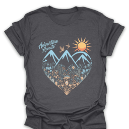 Adventure Awaits Mountain Heart T Shirt Gift For Hiker
