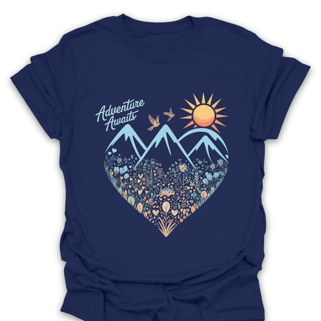 Adventure Awaits Mountain Heart T Shirt Gift For Hiker