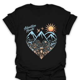 Adventure Awaits Mountain Heart T Shirt Gift For Hiker