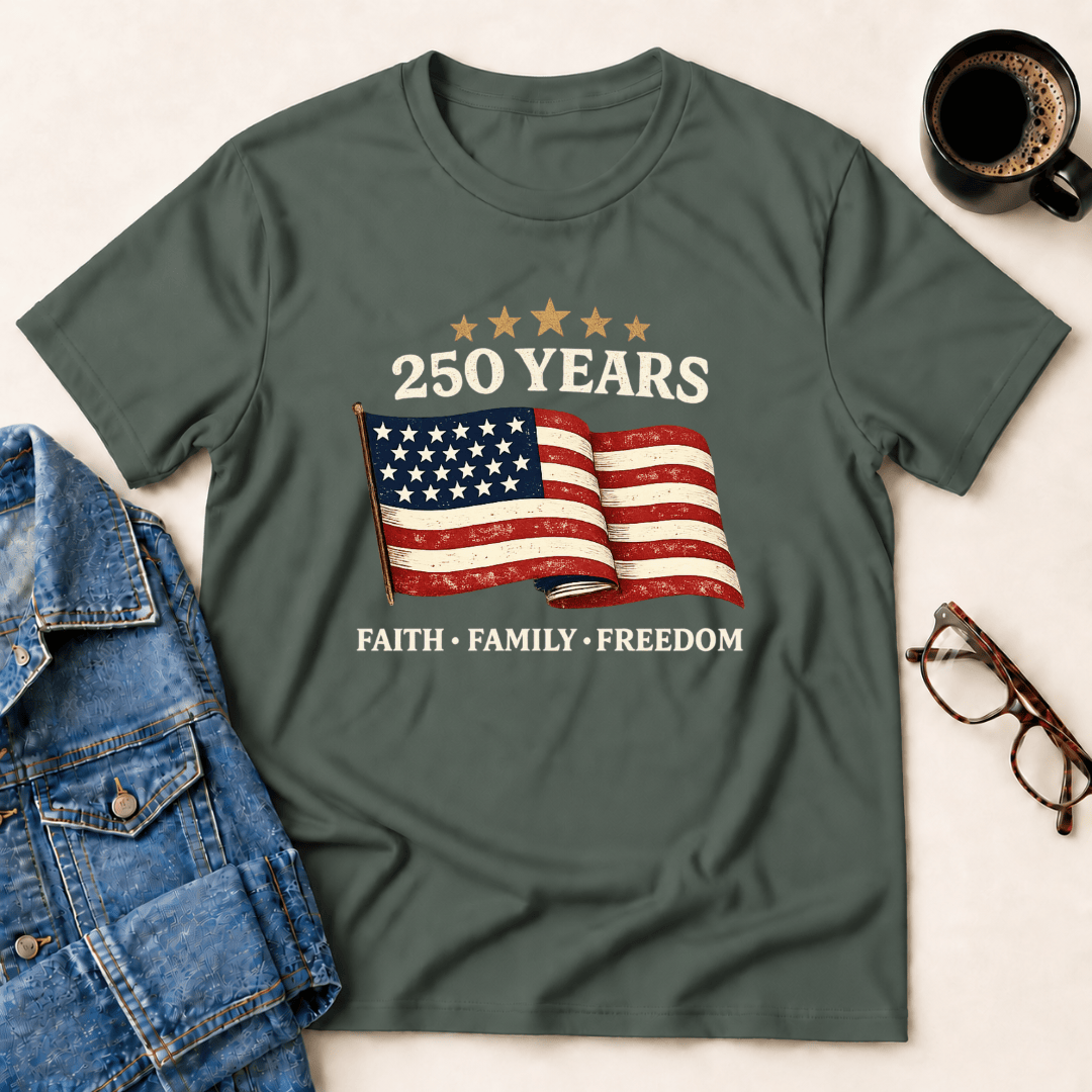 250 Years Faith Family Freedom T Shirt Gift For Adults