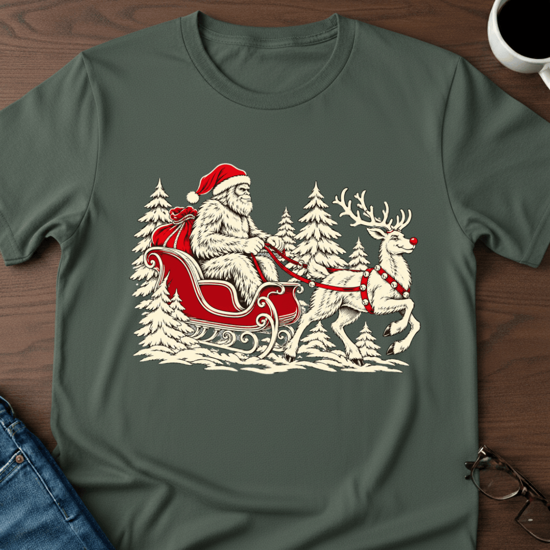 Santa Squatch And Rudolph T Shirt Gift For Adults