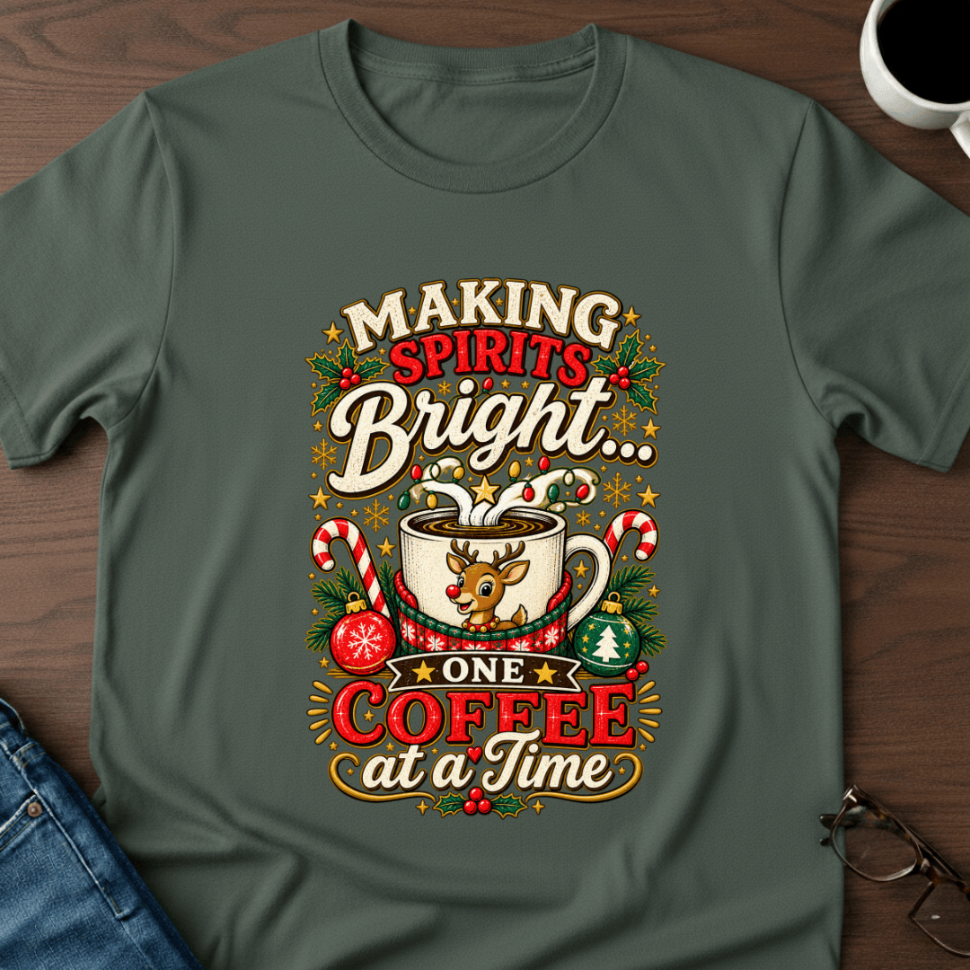 Making Spirits Bright One Coffee At A Time T Shirt Gift For Adults
