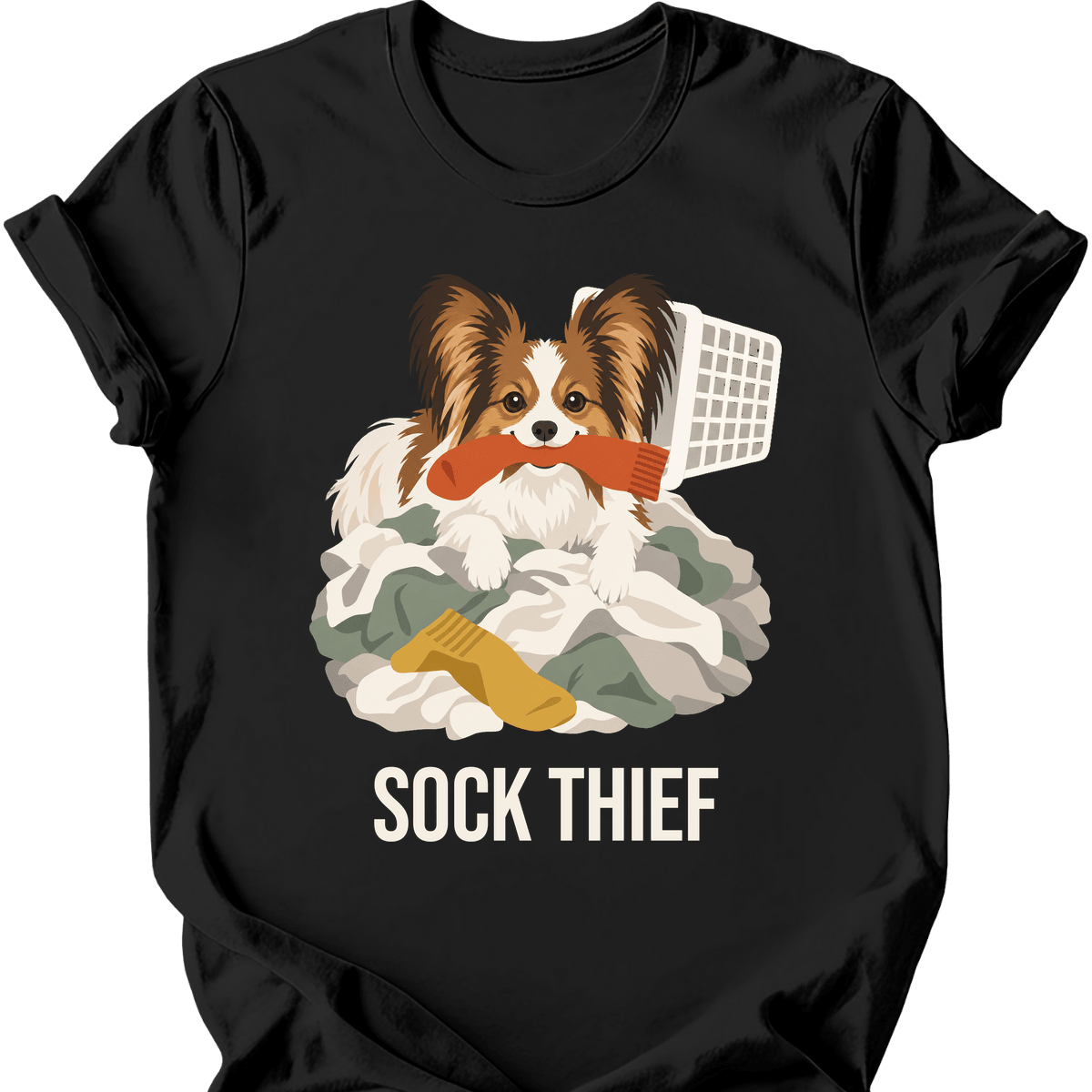 Papillon Sock Thief T Shirt Gift For Dog Lover