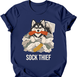 Pomsky Sock Thief T Shirt Gift For Dog Lover