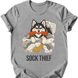 Pomsky Sock Thief T Shirt Gift For Dog Lover
