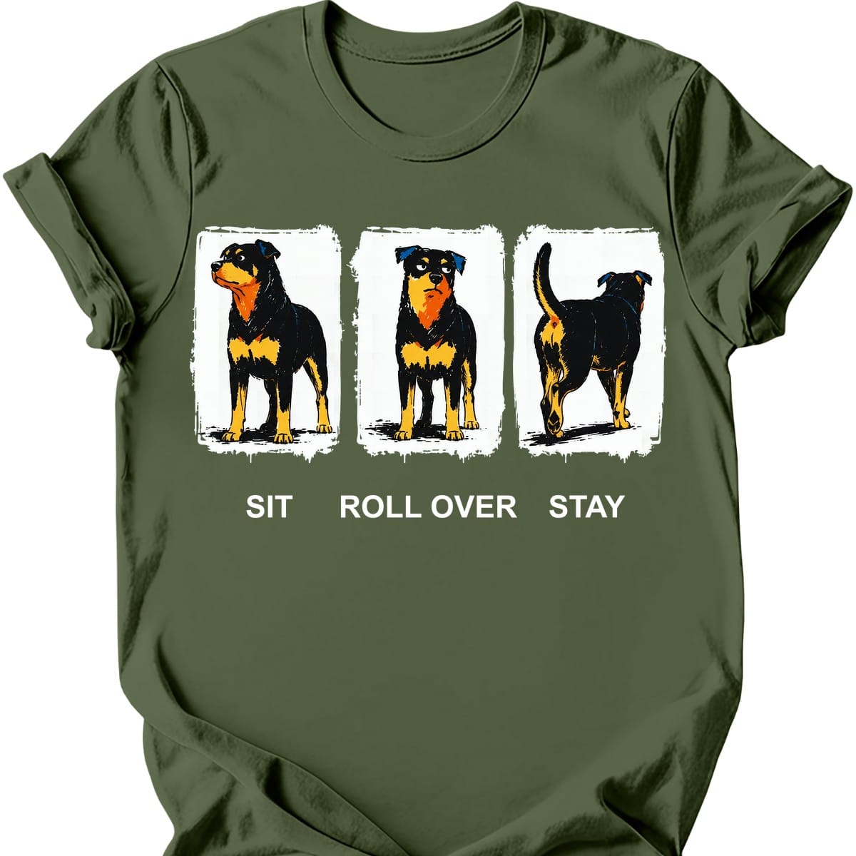 Rottweiler Sit Roll Over Stay T Shirt Gift For Dog Lover