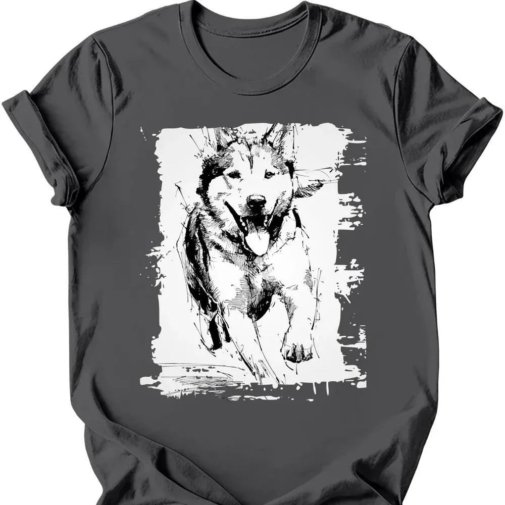 Siberian Husky Running Dog T Shirt Gift For Dog Lover