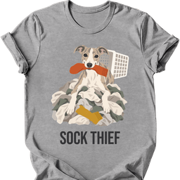 Whippet Sock Thief T Shirt Gift For Dog Lover