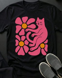 Boho Flowers Tee Gift For Cat Lover
