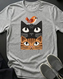 Bird On Head Tee Gift For Cat Lover