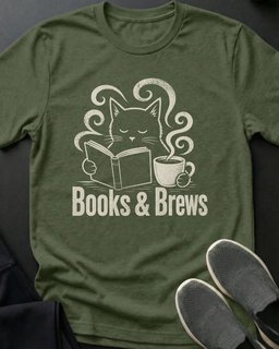 Books And Brews Tee Gift For Cat Lover