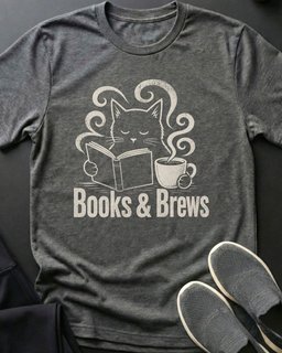 Books And Brews Tee Gift For Cat Lover