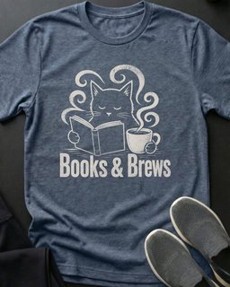 Books And Brews Tee Gift For Cat Lover