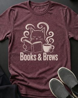 Books And Brews Tee Gift For Cat Lover