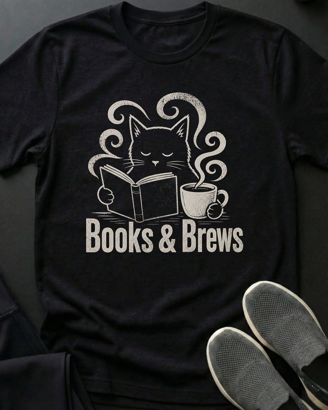 Books And Brews Tee Gift For Cat Lover