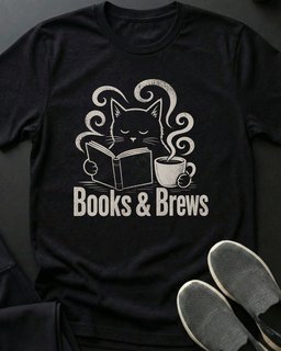 Books And Brews Tee Gift For Cat Lover