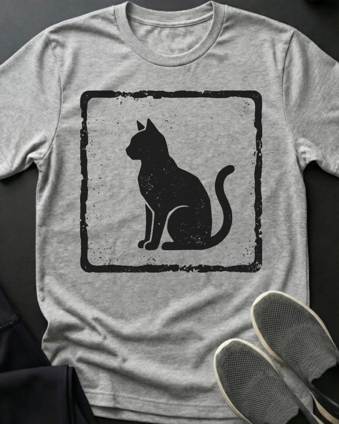 Cat Square Silhouette Tee Gift For Cat Lover