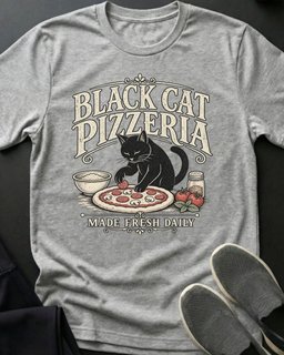 Black Cat Pizzeria Tee Gift For Cat Lover