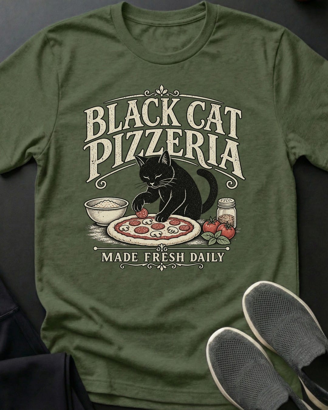 Black Cat Pizzeria Tee Gift For Cat Lover