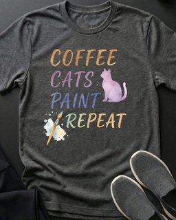 Coffee Cats Paint Tee Gift For Cat Lover
