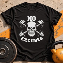 No Excuses Skull Gym T Shirt Gift For Fitness Lover