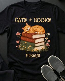 Cats And Books Tee Gift For Cat Lover