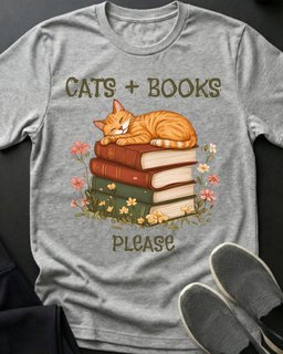 Cats And Books Tee Gift For Cat Lover