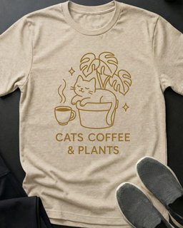 Coffee And Plants Tee Gift For Cat Lover