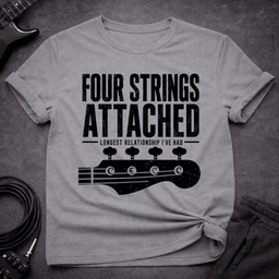 Four Strings Attached T Shirt Gift For Bass Player
