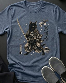Black Cat Samurai Tee Gift For Cat Lover