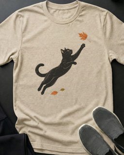 Fall Leap Tee Gift For Cat Lover