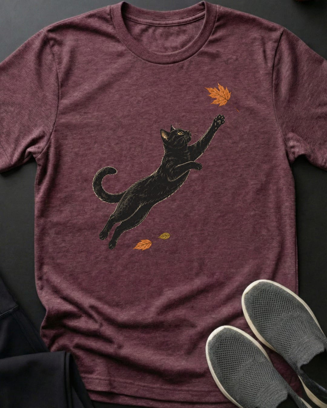 Fall Leap Tee Gift For Cat Lover
