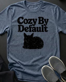 Cozy By Default Tee Gift For Cat Lover
