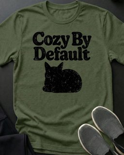 Cozy By Default Tee Gift For Cat Lover