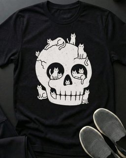 Happy Skull Tee Gift For Cat Lover