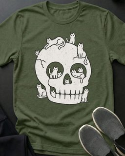 Happy Skull Tee Gift For Cat Lover