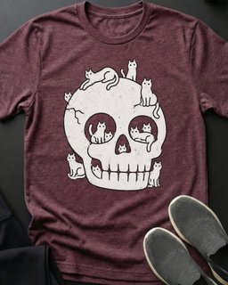 Happy Skull Tee Gift For Cat Lover