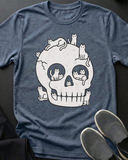 Happy Skull Tee Gift For Cat Lover