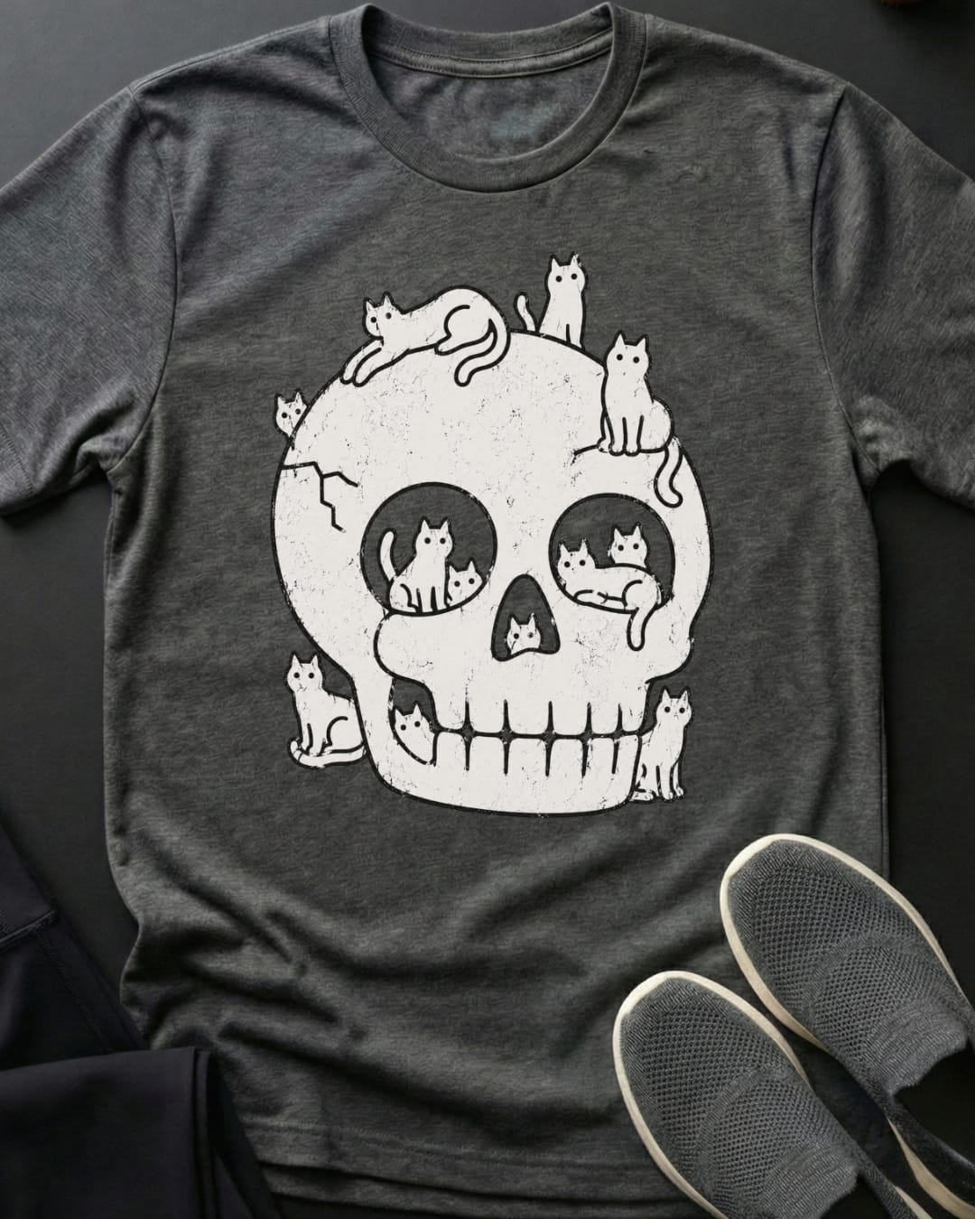 Happy Skull Tee Gift For Cat Lover